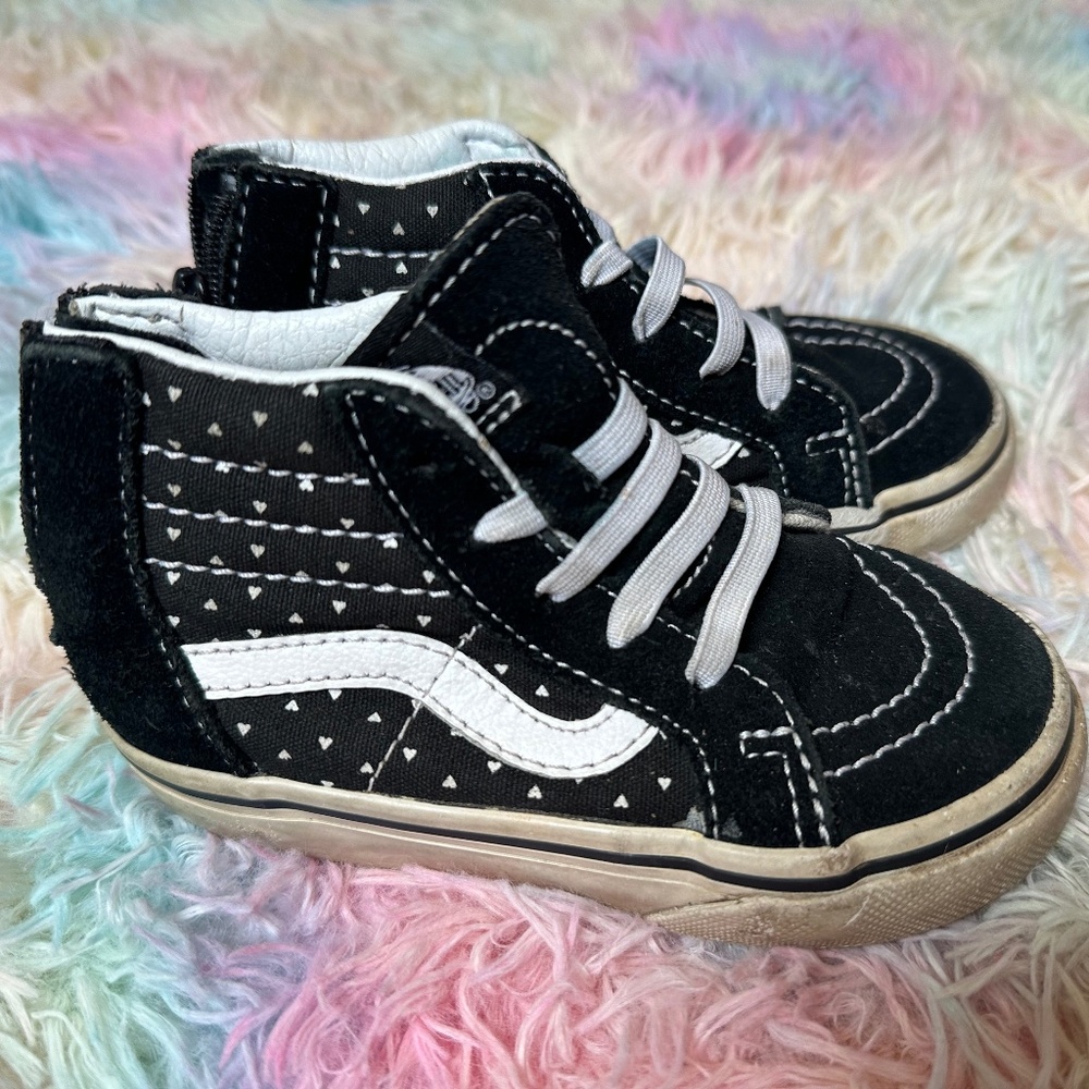 Toddler black/white Vans with Hearts <3
